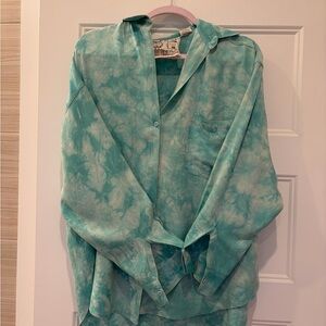 Zofus Teal Artistic Button-Up Shirt